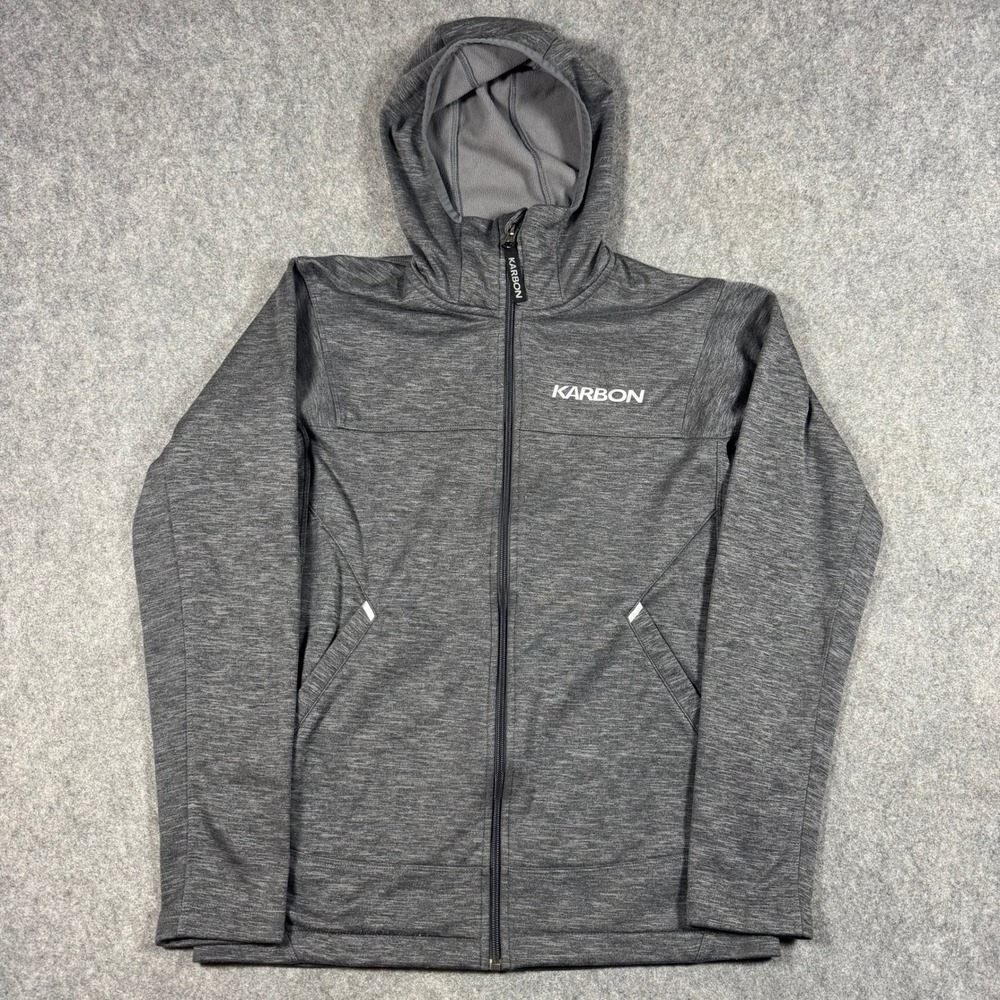 Karbon Full Zip Hoodie Mens Small Gray Heather Performance Fleece Lined Jacket